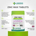 Lindens Zinc Max Tablets - 360 Pack - (90 Pack x4) Triple Zinc with Copper and Vitamin C - Immune System, Bones, Vision, Hair, Nails, and Skin - UK Manufacturer