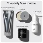 Sons Hair Growth Shampoo for Men. DHT Blocker. Thickening Formula Promotes Strong & Thick Regrowth. Contains Saw Palmetto, Argan Oil, Caffeine, & Rosemary. 3 Month Supply. Made in Europe.