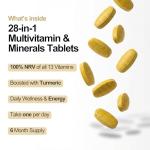 Award Winning A-Z Multivitamins and Minerals Boosted with Turmeric | Made in The UK | Vegan Multivitamin Tablets for Women & Men | 100% NRV Multivitamin with 28 Key Nutrients | 180 Capsules
