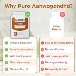 Purolabs Ashwagandha KSM-66® High Strength Capsules – Organic Ashwagandha with Black Pepper for Stress, Energy & Balance – Premium Tablets Alternative – 90 Vegan Capsules