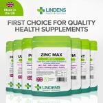 Lindens Zinc Max Tablets - 360 Pack - (90 Pack x4) Triple Zinc with Copper and Vitamin C - Immune System, Bones, Vision, Hair, Nails, and Skin - UK Manufacturer