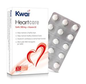 Kwai Heartcare 300mg Tablets - 30 Tablets (Pack of 1) - with Vitamin B1 and Standardised Garlic Extract - Odourless Vegan Tablets to Support Normal Heart Function and Healthy Cholesterol Levels