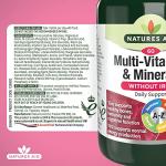 Natures Aid Multivitamins & Minerals Without Iron - High Strength One-a-Day Multi-Vitamin Formula - Supports Immune System, Energy, Brain and Bone Health - Vegan, Gluten-Free, Non-GMO - 60 Tablets