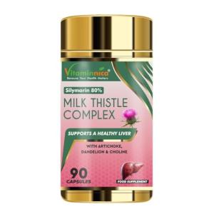 Vitaminnica Milk Thistle Complex | 80% Silymarin | High Strength Complex with Artichoke, Dandelion Root and Choline | 90 Capsules | 100% Vegan Supplement