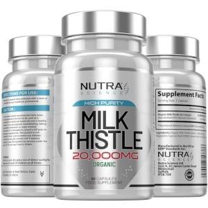 Organic Milk Thistle Supplement (80% Silymarin) 20,000mg – Milk Thistle High Strength Tablets, 60 Vegan Capsules