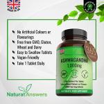 Natural Answers 365 x Ashwagandha 1000mg Per Tablet | 1 Year Supply of High Strength Vegan Tablets (Not Capsules or Pills) of Pure Powder UK Made Anxiety Relief
