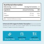 Zinc Supplements with Copper | 50mg Daily | 400 Zinc Tablets | 6+ Months | Zn Bisglycinate for Men & Women | High Absorption, High Strength Zink and Copper Supplement | Made in UK | VitaBright