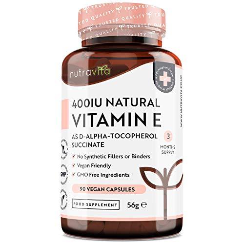 Nutravita Vitamin E 400IU D-Alpha Tocopherol – 100% Natural Vitamin E – 90 Vegan Capsules – Highly Absorbable – 3 Month Supply – Protects Cells from Oxidative Stress – Made in The UK