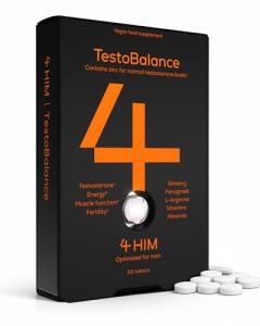 4 HIM TestoBalance - Testosterone Supplements for Men - with Zinc + Magnesium + B6 Complex, L-Arginine, Ginseng & Fenugreek - Energy & Muscle Function - 60 Vegan Tablets