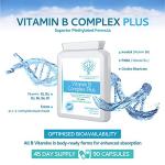 Vitamin B Complex Plus - 90 Capsules - Superior Methylated Formula with Added Choline, PABA & Inositol - Includes Essential Multi B-Vitamins B1, B2, B3, B5, B6, B12, Biotin & Folate