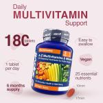 Zipvit A-Z Multivitamin Tablets for Men & Women, 25 Essential Vitamins & Minerals, Extra Support for Energy, Heart, Immunity & Mental Performance, 180 Vegan Tablets, 6 Month Supply