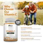 Nu U Nutrition - Vitamin C 1000mg - 180 Vegan Tablets - 6 Month Supply - High Strength Ascorbic Acid - Made in The UK