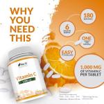 Nu U Nutrition - Vitamin C 1000mg - 180 Vegan Tablets - 6 Month Supply - High Strength Ascorbic Acid - Made in The UK