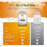Nu U Nutrition - Vitamin C 1000mg - 180 Vegan Tablets - 6 Month Supply - High Strength Ascorbic Acid - Made in The UK