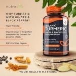 Nutravita Organic Turmeric 1440mg with Black Pepper & Ginger (2 Packs of 180)- 360 Vegan Turmeric Capsules (6 Month Supply) – High Strength Organic Turmeric with Active Ingredient Curcumin - UK Made