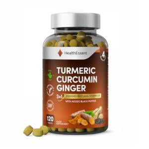 HealthEssent Tumeric Supplements for Inflammation with Black Pepper and Ginger - 3520mg Natural Complex, High Strength 3-in-1 Turmeric and Black Pepper Formula - (4 Month Supply) - 120 Vegan Tablets