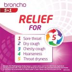 Broncho 5in1 Multi-Symptom Action Syrup (120ml) relieves all coughs and sore throat associated with a cold. Alcohol and sugar free.