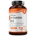 Nutravita Vitamin B12 1000mcg - 365 High Strength Vegan Tablets (1 Year Supply) - Max Strength B12 Supplement - Contributes to The Reduction of Tiredness and Fatigue - Made in The UK