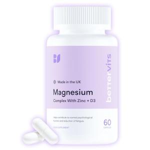 Bettervits Magnesium Glycinate Complex with Citrate, Malate, Zinc & Vitamin D3 | Magnesium Supplements for Muscle Recovery, Heart Health & Sleep Support - High Absorption | 60 Capsules