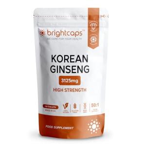 Korean Ginseng Max 3125mg 120 Tablets | High Strength Panax Ginseng | Cognitive Health & Endurance | GMP Approved | Immune Health Support | Vegan Letterbox Friendly | by Brightcaps