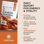 Korean Ginseng Max 3125mg 120 Tablets | High Strength Panax Ginseng | Cognitive Health & Endurance | GMP Approved | Immune Health Support | Vegan Letterbox Friendly | by Brightcaps