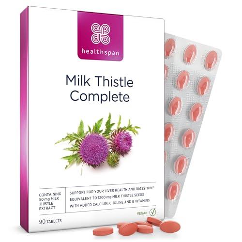 Healthspan Milk Thistle Complete (90 Tablets) | 50mg Milk Thistle Extract | with B Vitamins, Calcium & Choline to Support Your Digestive Health & Liver Function | Vegan Friendly