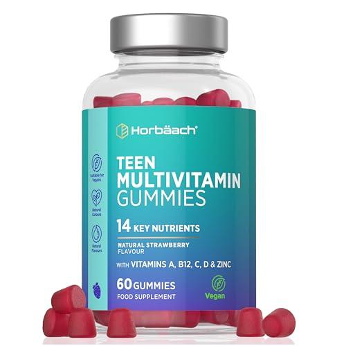 Multivitamin Gummies for Teenagers | 60 Count | A- Z Multivitamin Complex with Vitamin A, B12, C, D, and Zinc | Berry Flavour for Teens | Vegetarian and Vegan Supplement | by Horbaach