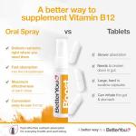 BetterYou Vitamin B12 Oral Spray, High Strength Methylcobalamin Supplement, 1200mg per dose to Boost Energy, Natural Apricot Flavour, 48-Day Supply