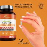 Organic Ashwagandha KSM-66 Capsules 5% Withanolides Added Organic Turmeric and Black Pepper, Certified by Soil Association, Vegan Registered Ashwagandha Powder Capsules, Made in The UK by YrHealth