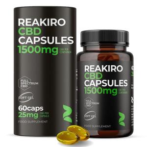 Reakiro CBD Soft Gel Capsules 1500mg, 60pcs I 25mg per Capsule I 2 Month Supply I High Strength I Premium Quality Pre-Dosed Supplement
