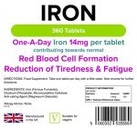 Lindens - Iron 14mg Tablets - 360 Vegan Tablets - UK Made - Reduce Tiredness, Increase Energy | Creates Healthy Red Blood Cells, Normal Oxygen Transportation | (12 Months Supply)