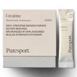 Puresport Creatine Monohydrate Powder (30 Sachets), 5g Micronised Unflavoured Creatine Supplement for Women & Men, Improves Strength & Recovery, Informed Sport Certified, Travel-Friendy