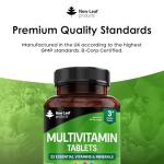 Multivitamin & Minerals 23 Essential Active Vegan High Strength Multivitamin Tablets for Women & Men with Iron A-Z Complete Daily Vegan Vitamins Gluten Free GMO Free (3 Month Supply) UK Made New Leaf