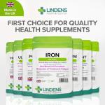 Lindens - Iron 14mg Tablets - 360 Vegan Tablets - UK Made - Reduce Tiredness, Increase Energy | Creates Healthy Red Blood Cells, Normal Oxygen Transportation | (12 Months Supply)