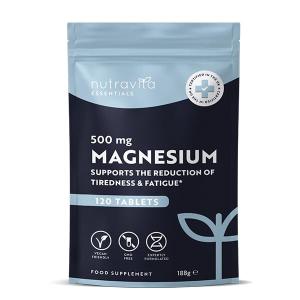 Nutravita Magnesium Supplements 500mg - 120 Vegan High Strength Tablets – 4 Month Supply – Supports Muscle Function, Tiredness, Energy, Bones, Nervous System - Letterbox Friendly - UK Made