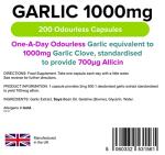 Lindens - Garlic 1000mg - 200 Odourless Capsules - UK Made - One-A-Day - Standardised to Provide 700mcg Allicin (Equivalent to 1000mg Fresh Garlic) - 6+ Months Supply - GMP & Letterbox Friendly