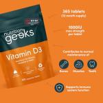 Vitamin D 1000iu - 1 Year Supply, 365 Easy-Swallow Vitamin D Tablets, Vegetarian D3, High Strength Immune Support Supplement - Awarded by The Independent UK