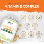 Vitamin B Complex High Strength - 180 Vegan Tablets - 6 Month Supply - Contains All 8 B Vitamins in 1 Tablet - Vitamins B1, B2, B3, B5, B6, B12, Biotin & Folic Acid - Nu U Nutrition