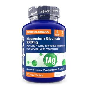 Zipvit Magnesium Glycinate 2000mg with 400mg Elemental, Plus Vitamin B6, 120 Vegan Tablets, High Strength Magnesium Supplements