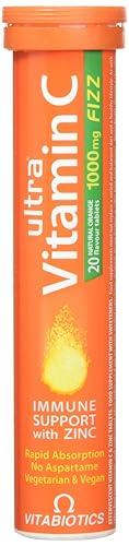 Vitabiotics Ultra Vitamin C Effervescent, Dissolvable with Zinc, Orange Flavour, 20 Tablets, Pack of 1