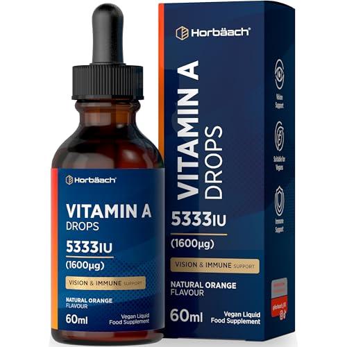 Vitamin A Drops 5333IU | 60 mL | High Strength Vitamin A as Retinol Palmitate | Vegan Liquid Oral Supplement for Adults | Orange Flavour | by Horbaach