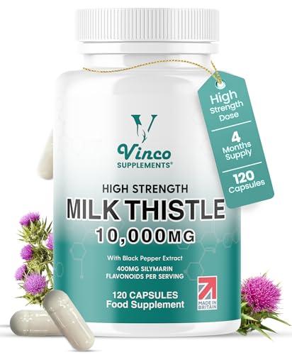 Milk Thistle Extract 10000mg - High Potency 400mg Silymarin per Capsule - 120 Capsules (Not Tablets) with Black Pepper Extract - Vegan Liver Support Supplement - 4-Month Supply - Made in UK