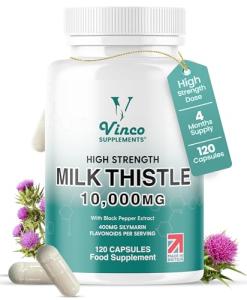 Milk Thistle Extract 10000mg - High Potency 400mg Silymarin per Capsule - 120 Capsules (Not Tablets) with Black Pepper Extract - Vegan Liver Support Supplement - 4-Month Supply - Made in UK