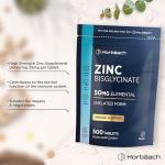 Zinc Tablets 50mg | High Absorption Zinc Bisglycinate | Chelated Form | Immunity Support Supplements | 500 Vegan Tablets | by Horbaach