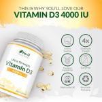 Nu U Nutrition - Vitamin D 4000IU - 365 Softgel Capsules not Tablets - 1 Year Supply - Quadruple Strength - Easy to Swallow - Cholecalciferol Form Vitamin D3 Supplement - Made in The UK