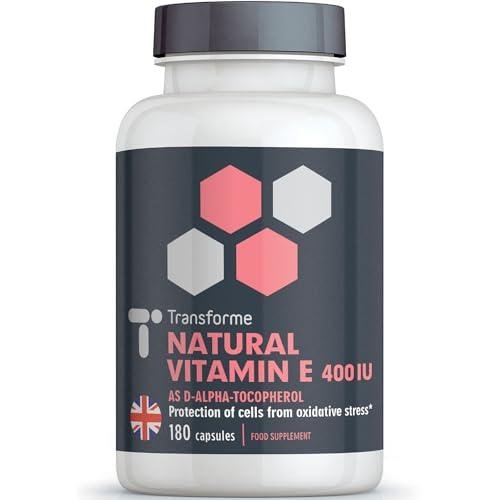 Transforme Vitamin E Capsules 400iu Natural Source, 180 Softgels, Natural Liquid D-Alpha Tocopherol, Higher Absorption Than Tablets, 6 Month Supply