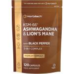 Ashwagandha KSM-66 and Lion's Mane 2500mg Capsules | KSM-66 Ashwagandha Root Extract & Lion's Mane Mushroom Extract, Enhanced with Black Pepper | 120 Vegan Capsules | Horbaach