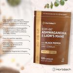 Ashwagandha KSM-66 and Lion's Mane 2500mg Capsules | KSM-66 Ashwagandha Root Extract & Lion's Mane Mushroom Extract, Enhanced with Black Pepper | 120 Vegan Capsules | Horbaach