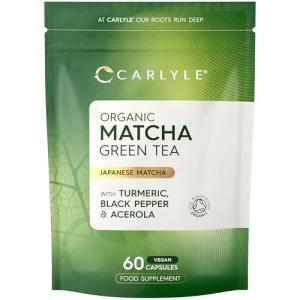 Organic Matcha Green Tea Extract 2210mg | 60 Vegan Capsules | Japanese Matcha Green Tea Extract Boosted with Turmeric, Acerola & Black Pepper | High Strength Complex | by Carlyle