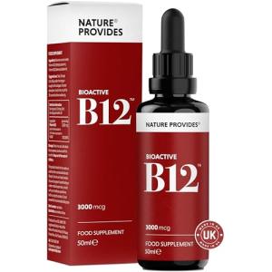 Vitamin B12 Liquid Drops (3000 mcg) Made in UK by Nature Provides - Methylcobalamin + Adenosylcobalamin (50ml), High Strength, Bioactive, Vegan, Energy & Sleep Support, Sublingual, Like B12 injections